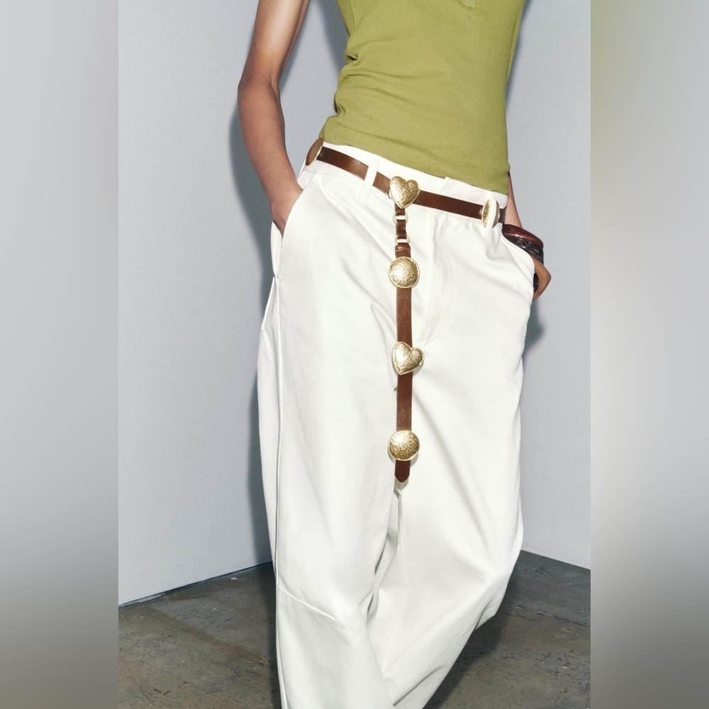 NWOT. Zara Brown leather belt with Metal plates. Size 30, 32, 34. - Picture 4 of 10